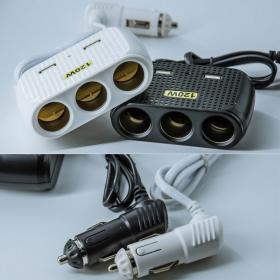 Chargeur de voiture avec 2 USB et 3 allume