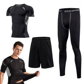 Ensemble de Compression pour Hommes de Sport 3 pièces Top et jambières